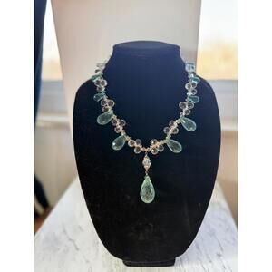 Elegant Teal & Clear Crystal Drop Necklace – 19"